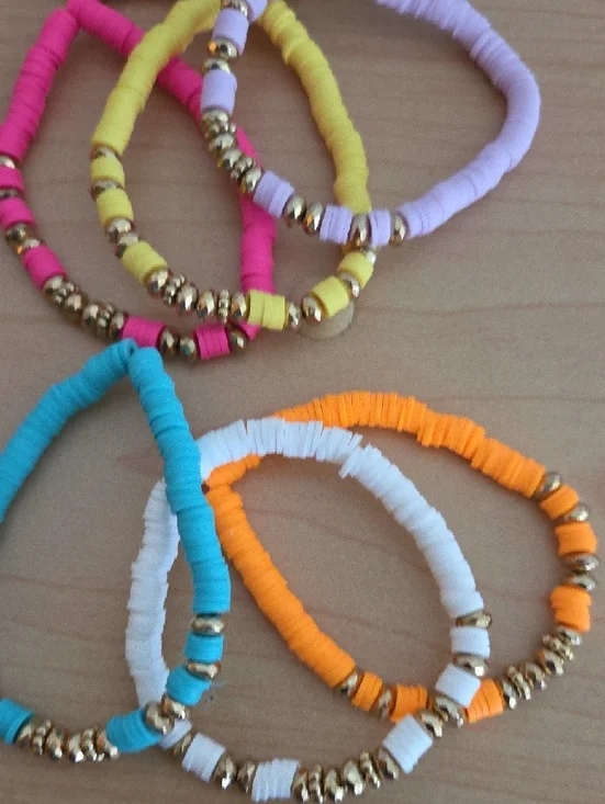 Colorful 9 Piece Bracelet Set with Green Polka Dot Organizer/jewelry Pouch - Picture 5 of 7